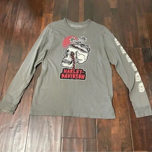 Harley Davidson Long Sleeve Grey Shirt Size Large Skulls Mexico
